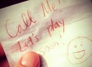 Image: A handwritten note that reads, "Call Me! Let's play soon!"