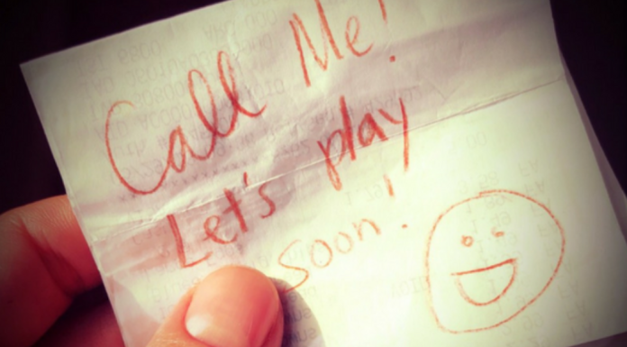 Image: A handwritten note that reads, "Call Me! Let's play soon!"