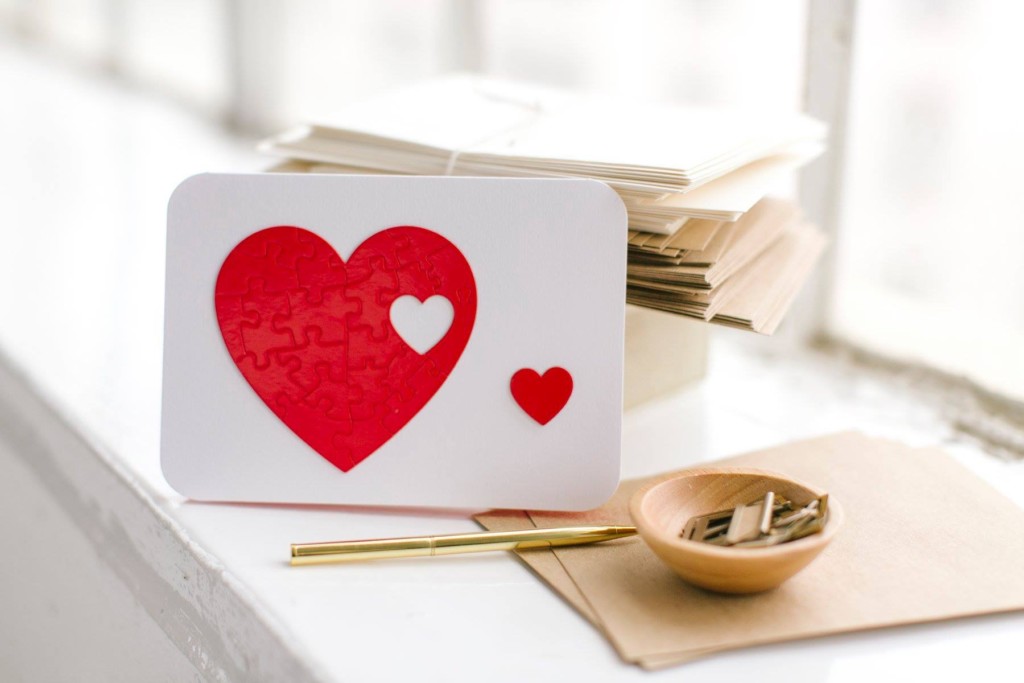 Celebrate love Card with heart puzzle Alternative Ways to Celebrate Love With Your Valentine Vanessa Santamaria Contributor Miami Moms Blog