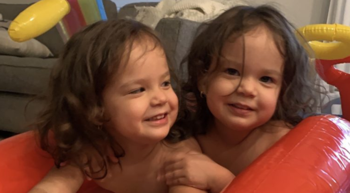 Image: Toddler twin sisters playing together