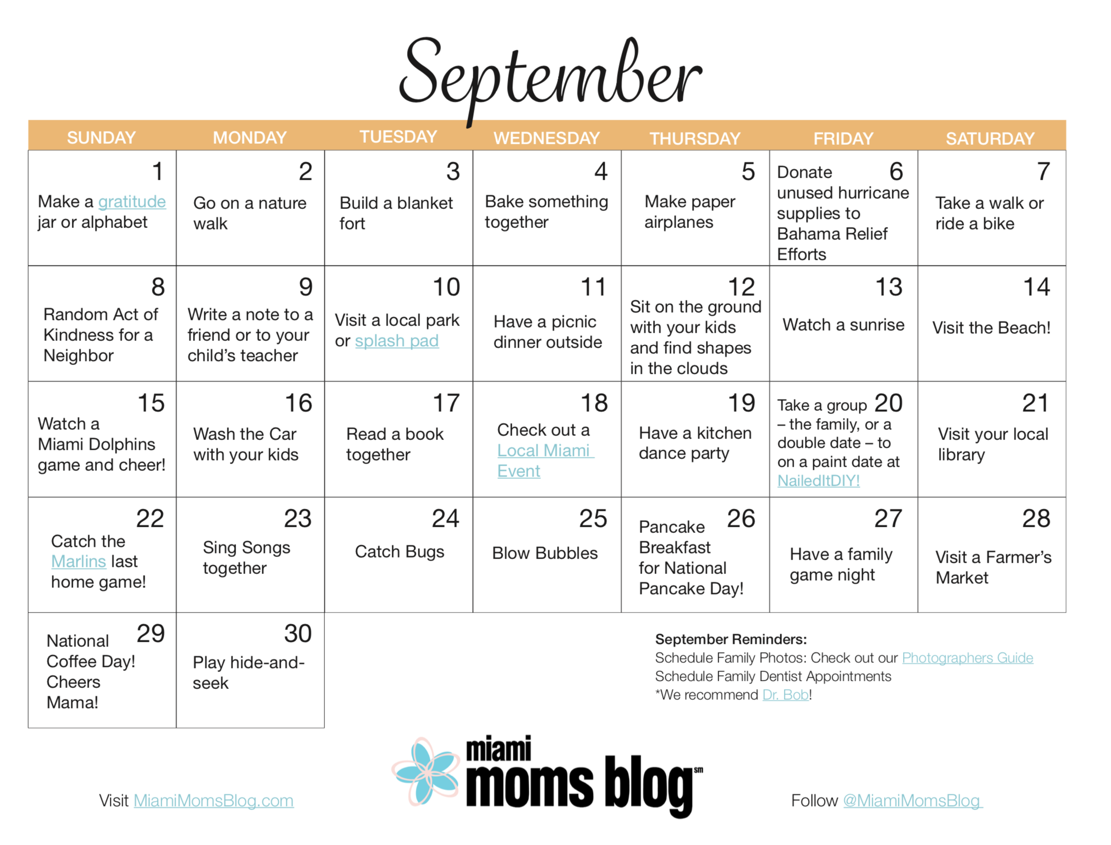 september activity calendar miami moms blog 