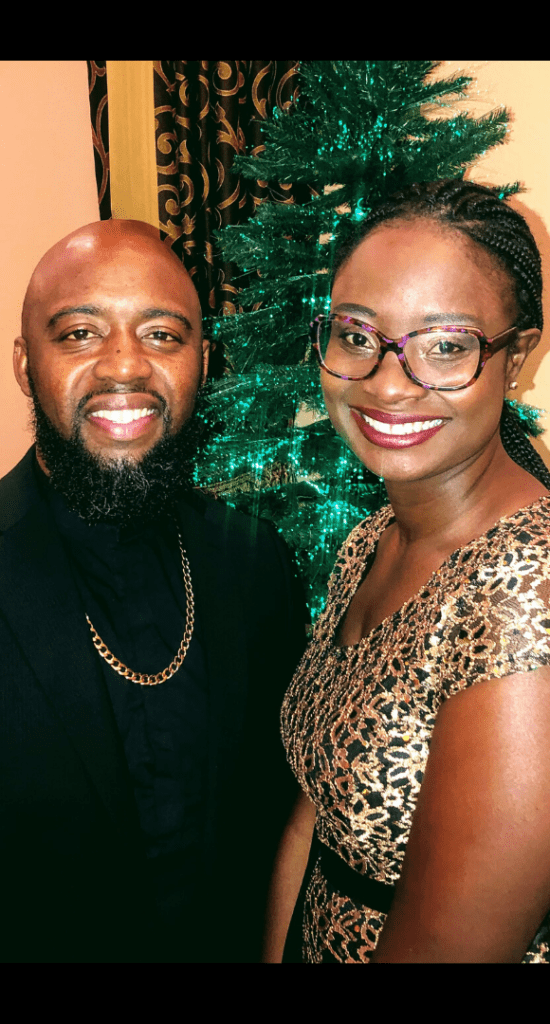 Esther McCant @icandoula Christmas picture with husband Donnell McCant