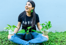 Image: Ana-Sofia holding a few species of pothos plants