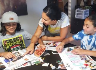 Illiett working on vision boards with her kids