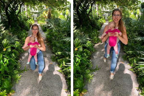 Andrea demonstrating the kneel to stand maneuver (Andrea Wood Contributor Miami Mom Collective)