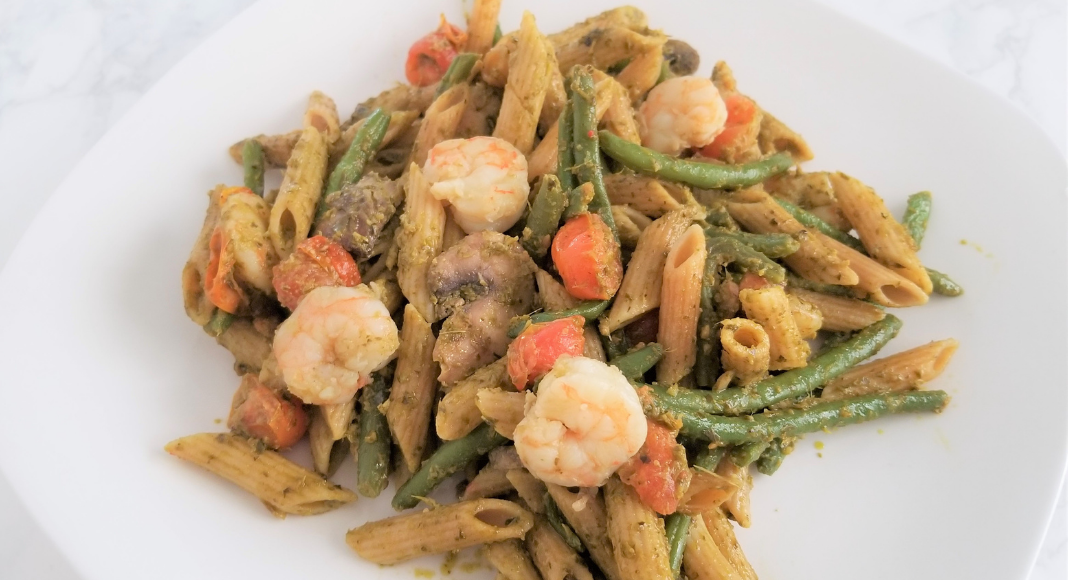 A plated portion of penne pesto skillet (Penne Pesto Skillet: An Easy One-Pot Meal for Busy Weeknights Dina Garcia Contributor Miami Mom Collective)