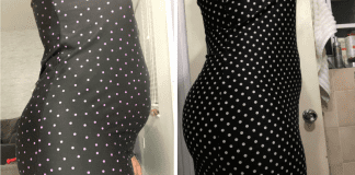 Before and after pictures of a woman in a polka dot dress (Group Fitness Training: 3 Things I Learned When I Joined Janeris Marte Contributor Miami Mom Collective)