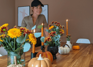 Image: Rachel decorating her dining table with fall flowers (Get the Fall Feeling in Miami Rachel Hulsund Contributor Miami Mom Collective)