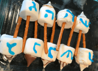 Image: A tray of homemade Chanukah dreidel pops