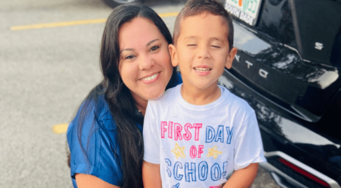 Image: Krystal and her son JJ on his first day of school (National Scholarship Month: Special Needs Edition Krystal Giraldo Contributor Miami Mom Collective)
