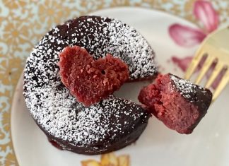 Image: A plated piece of red velvet soufflake (GF Instant Pot Soufflake: The Not-So-Lava Cake Rachelle Haime Contributor Miami Mom Collective)
