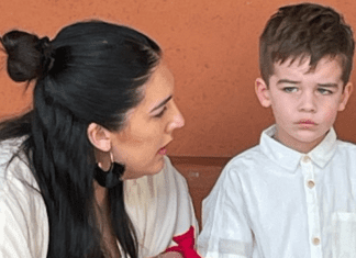 Holly's daughter demonstrating positive parenting as she talks with her son about his choices