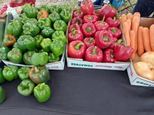Fresh peppers, carrots, and onions at the Legion Park Farmers' Market