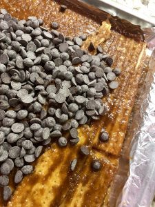 Image: Matzah layered with toffee and chocolate chips