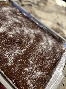 Image: A tray of chocolate toffee matzah for Passover