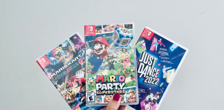 Video Games: Play Them With Your Kids! Three popular video games: Mario Kart, Mario Party, and Just Dance 2022