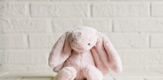 A pink plush Easter bunny toy