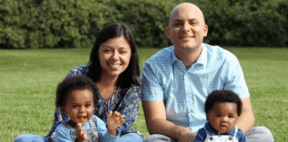 Foster mom Alejandra Fernandez with her husband and children