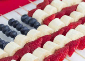 Homemade American flag fruit kabobs