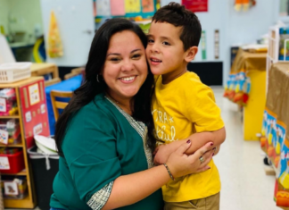 Krystal Giraldo and her son at a school event