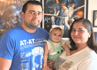 Rachel celebrating Star Wars Day with her family