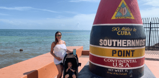 Pregnancy and Extreme Heat: What You Should Know Image: Jessica, pregnant and with her toddler the Southernmost Point in Key West