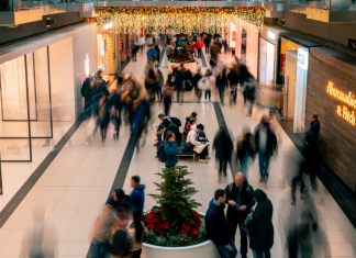 A crowded mall during the holidays