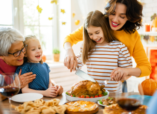 A family gathering around a holiday meal