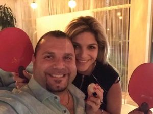 Image: Bella and her husband enjoy a game of ping pong in the lobby of The Standard Hotel