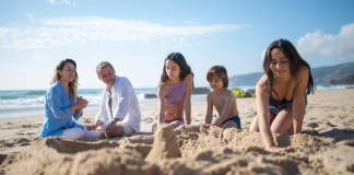 Beach Games: 10 Unique DIY Activities for Kids to Enjoy Image: A family at the beach