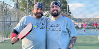 Pickleball: A Fun Sport for the Whole Family Image: Dads competing in a local pickleball tournament