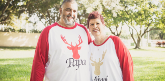 My Grandparent Era: Choosing My New Name! Mimi and Papa in their Christmas shirts