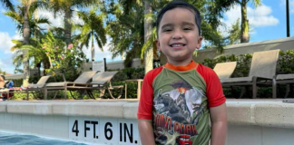 Image: Daniella's son poses for a photo in a swimming pool