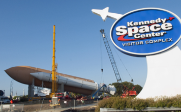 Image: The entrance to Kennedy Space Center's Visitor Complex in Titusville, FL