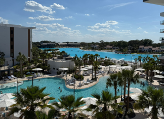 Image: A balcony view of the pool and lagoon at Conrad Orlando