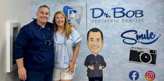 Dr. Bob Pediatric Dentist is NOW OPEN on Sunset Drive! Image: Miami Mom Collective Founder & CEO Cierra Bragan with Dr. Christopher Bob of Dr. Bob Pediatric Dentist
