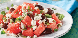 Image: A summer salad of watermelon, olives, and feta cheese