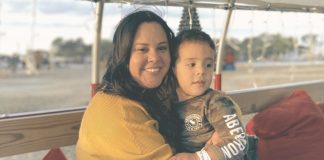Image: A mother and son enjoy a hayride