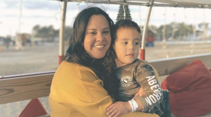 Image: A mother and son enjoy a hayride